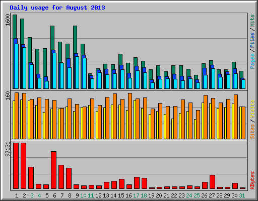 Daily usage for August 2013