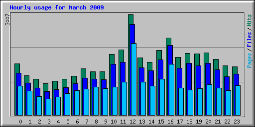 Hourly usage for March 2009